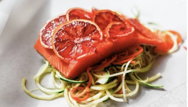 Citrusy Salmon with Noodles & Cilantro Chutney from Annie Fenn