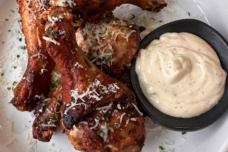 Greek Drumsticks with Garlic Parmesan Aioli