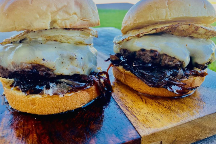 Grilled Balsamic Onion Cheeseburgers