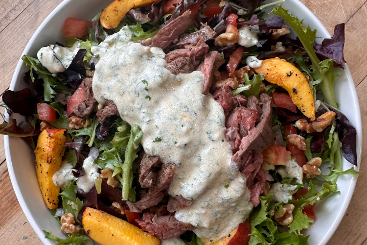 Grilled Flank Steak Salad with Yogurt Chimichurri Dressing