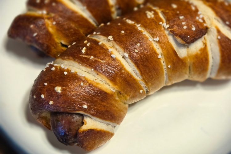 Pretzel Bun Wrapped Pork Bratwurst