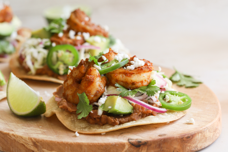 Shrimp Tostadas with Cilantro Lime Cabbage Slaw